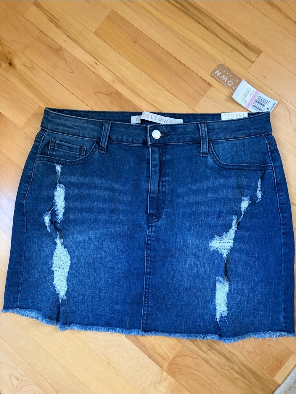 NWT Tinseltown Distressed Denim Mini Skirt Size 13